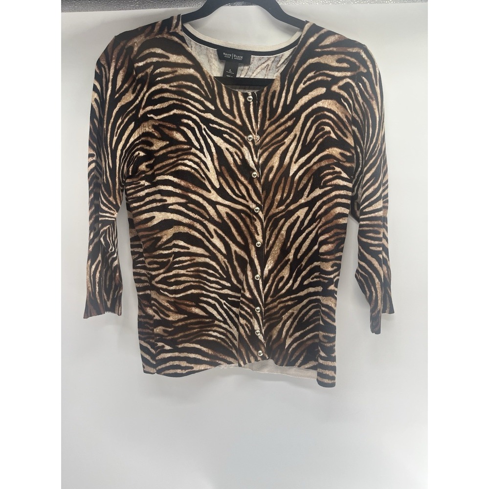 White House Black Market ‎ Leopard Print Cardigan 3/4 Length Sleeves L